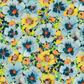 Painted floral Blue and yellow summer flower