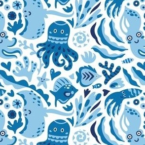 cartoon underwater life in blue