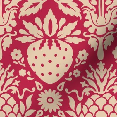 strawberry fields damask red and sand | large