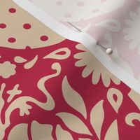 strawberry fields damask red and sand | large