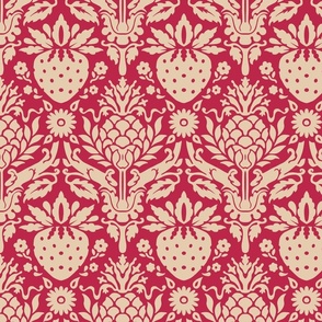strawberry fields damask red and sand | large