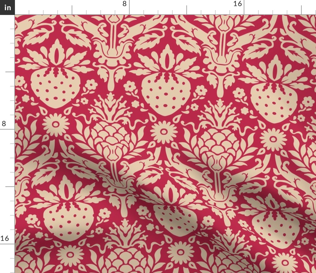 strawberry fields damask red and sand | large