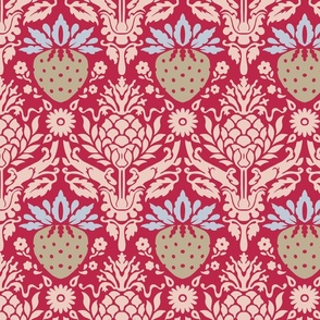 strawberry fields damask viva magenta, green and blue | large