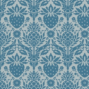 strawberry fields damask teal blue and silver gray | large