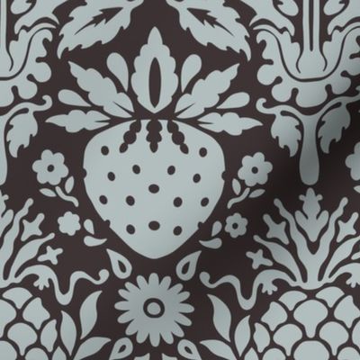 strawberry fields damask silver and dark gray | large