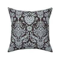 strawberry fields damask silver and dark gray | large