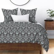 strawberry fields damask silver and dark gray | large