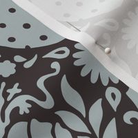 strawberry fields damask silver and dark gray | large