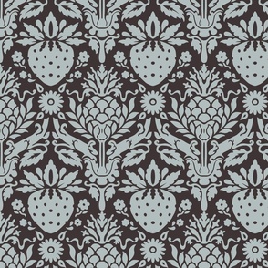 strawberry fields damask silver and dark gray | large