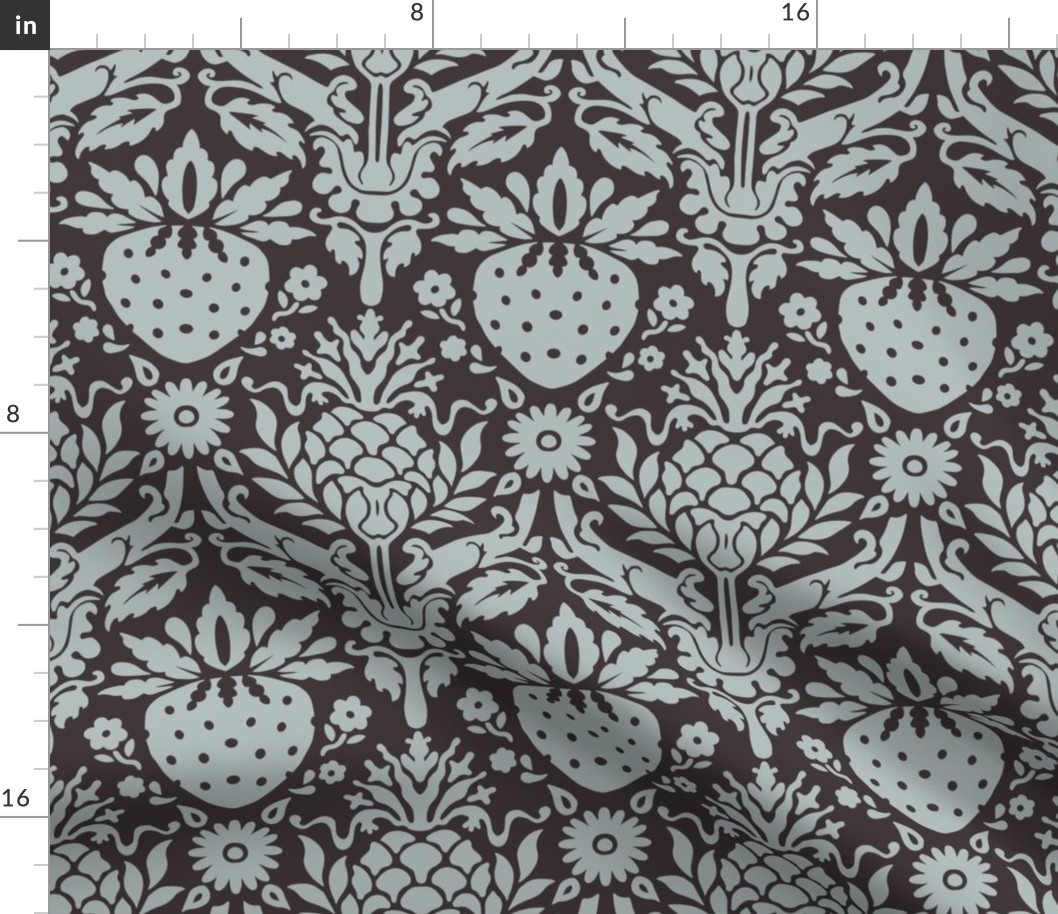 strawberry fields damask silver and dark gray | large