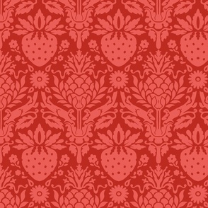 strawberry fields damask poppy red and coral | large