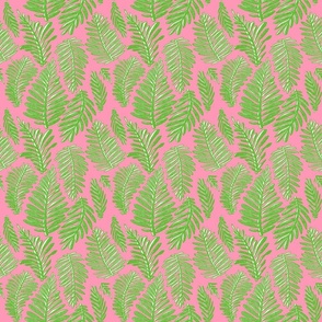 wood block rustic pink and green preppy leaves - 6" repeat
