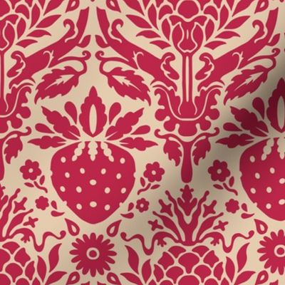 strawberry fields damask viva magenta and gray sand | medium