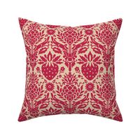 strawberry fields damask viva magenta and gray sand | medium