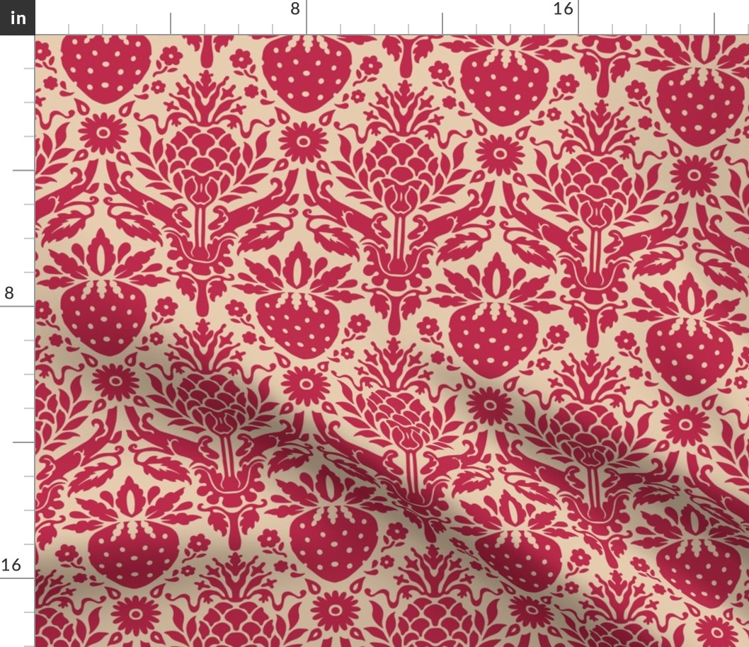 strawberry fields damask viva magenta and gray sand | medium