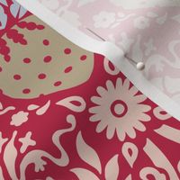 strawberry fields damask Pantone viva magenta, green and blue | medium