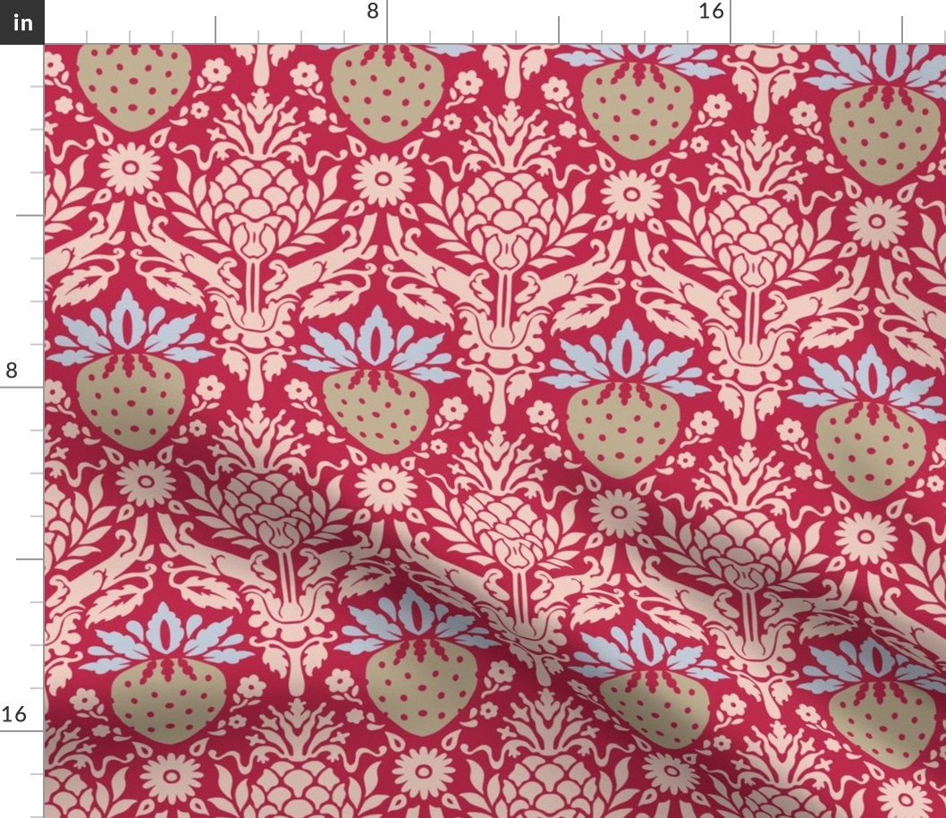 strawberry fields damask Pantone viva magenta, green and blue | medium