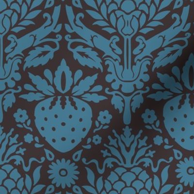 strawberry fields damask blue on dark gray | medium