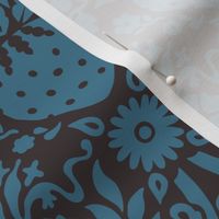 strawberry fields damask blue on dark gray | medium