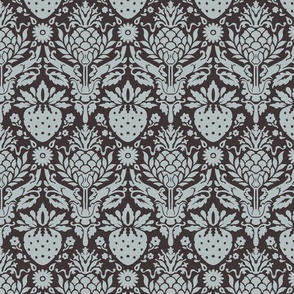 strawberry fields damask silver gray on graphite | medium