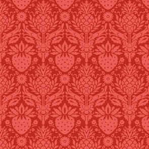 strawberry fields damask poppy red and coral | medium