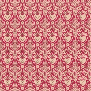 strawberry and pineapple fruit damask viva magenta and gray sand | small