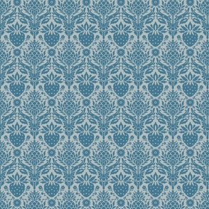 strawberry fields damask teal and silver | small