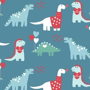 Valentine's Day Dinosaurs on Blue 3 inch
