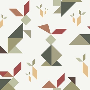 tangram rabbits large - earthy easter - rabbit fabric and wallpaper