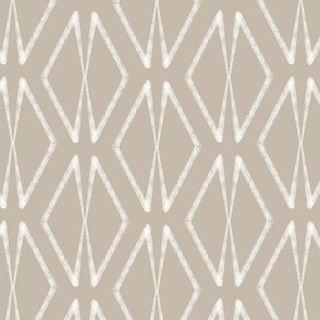 Block Print with Geometric  Diamond Pattern in Tan, 30