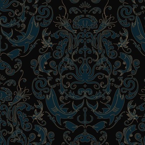 OCTOPUS'S GARDEN - TEAL WITH GOLD EFFECT OUTLINES ON MIDNIGHT BLACK