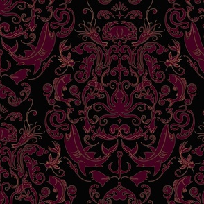 OCTOPUS'S GARDEN - BURGUNDY WITH GOLD EFFECT OUTLINES ON BLACK
