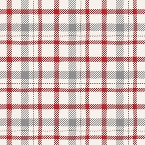 Woven plaid red grey white