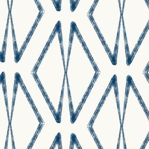 Geometric Block Print with Diamond  in Indigo Blue on Creme, 50 