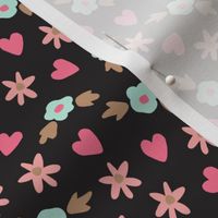 Floral Hearts on Black 1/2 in