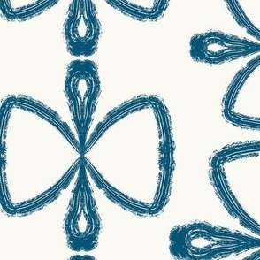Butterfly Block Print  in Teal on Creme, 50