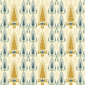 Trees, Christmas / Geometric / Folk Art / Block Print / Presents / Gold Pine / Small