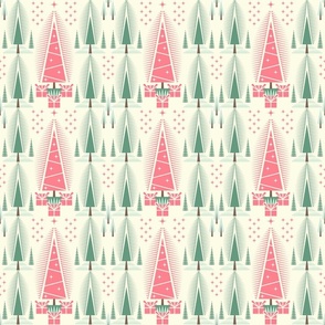 Trees, Christmas / Geometric / Folk Art / Block Print / Gifts / Pink Green Cream/ Small