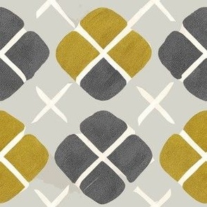 Abstract Gold Gray White Palette Squares and Crosses Fabric Pattern by kedoki