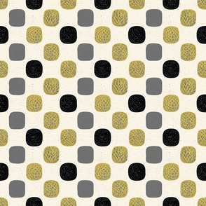 Abstract Gold Gray White Palette Speckled Rounded Squares Fabric Pattern by kedoki