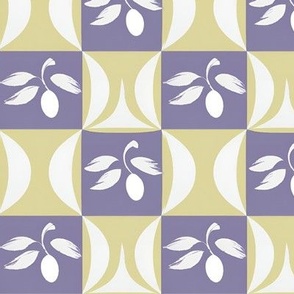 Checkered Art Deco Botanical in Sage and Amethyst