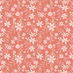 Pink Floral Blooms on Orange Medium