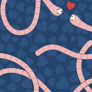 (L) Funny Valentine: cute worms in love blue / navy 