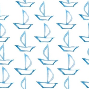 Blue Boat Yacht Ocean - Nautical Pattern