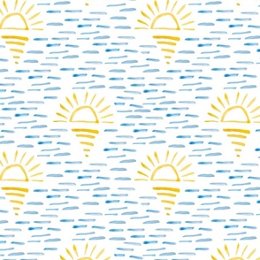 Yellow Sun Blue Ocean - Nautical Pattern