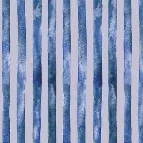 Hand Painted Watercolour Stripes Blue Medium
