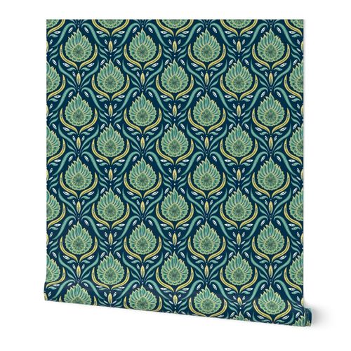 Art Deco Indian Flower - Small Wallpaper | Spoonflower