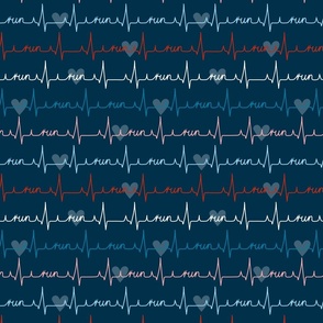 (M) Heart beat cardiogram for runners dark blue