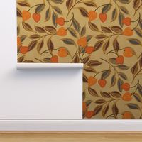 Cozy Fall Floral in Burgundy, Navy Blue, and Orange on Beige - Extra Large Scale