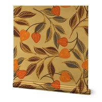 Cozy Fall Floral in Burgundy, Navy Blue, and Orange on Beige - Extra Large Scale